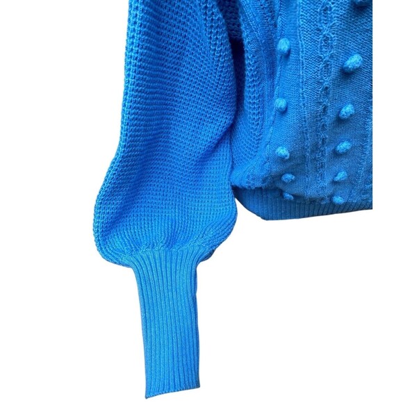 Lilly Pulitzer Greta Size L V-Neck Cable Knit Sweater Blue Boho Feminine Ruffle - Picture 6 of 16